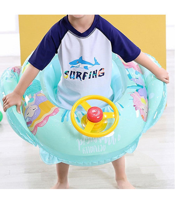 AUFBLASBARE KINDERSCHWIMMWESTE MIT HÖSCHEN UND RÜCKENLEHNE 70 CM NAVY GREEN
