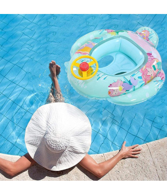 AUFBLASBARE KINDERSCHWIMMWESTE MIT HÖSCHEN UND RÜCKENLEHNE 70 CM NAVY GREEN