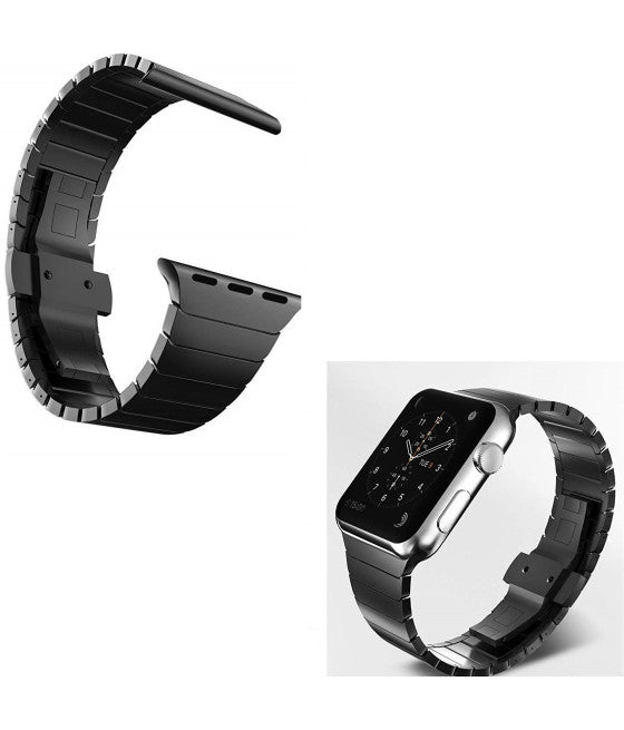 42MM SCHWARZES KETTENARMBAND KOMPATIBEL MIT IWATCH SERIE 3/2/1 SCHMETTERLINGSVERSCHLUSS