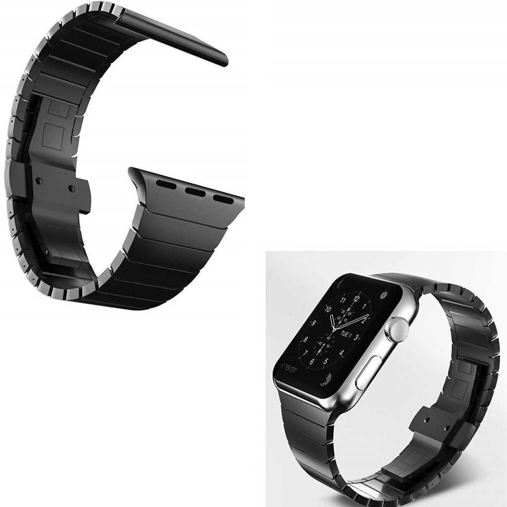 42MM SCHWARZES KETTENARMBAND KOMPATIBEL MIT IWATCH SERIE 3/2/1 SCHMETTERLINGSVERSCHLUSS