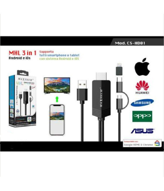 3IN1 MHL STREAMING MICRO USB TYPE-C LIGHTNING ANDROID IOS CS-HD01 KABEL