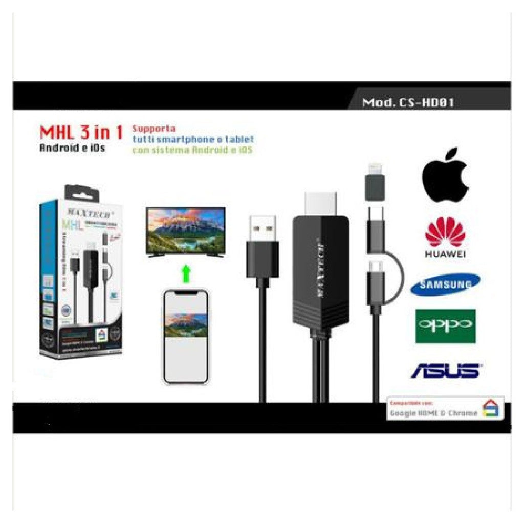 3IN1 MHL STREAMING MICRO USB TYPE-C LIGHTNING ANDROID IOS CS-HD01 KABEL