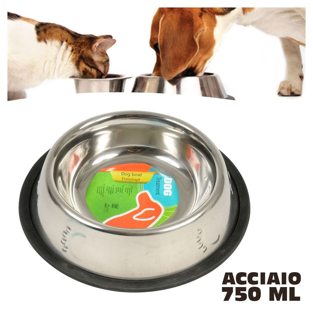 750 ML RUTSCHFESTER STAHLKATZENNAPF FÜR FUTTER, WASSER UND KROKETTEN
