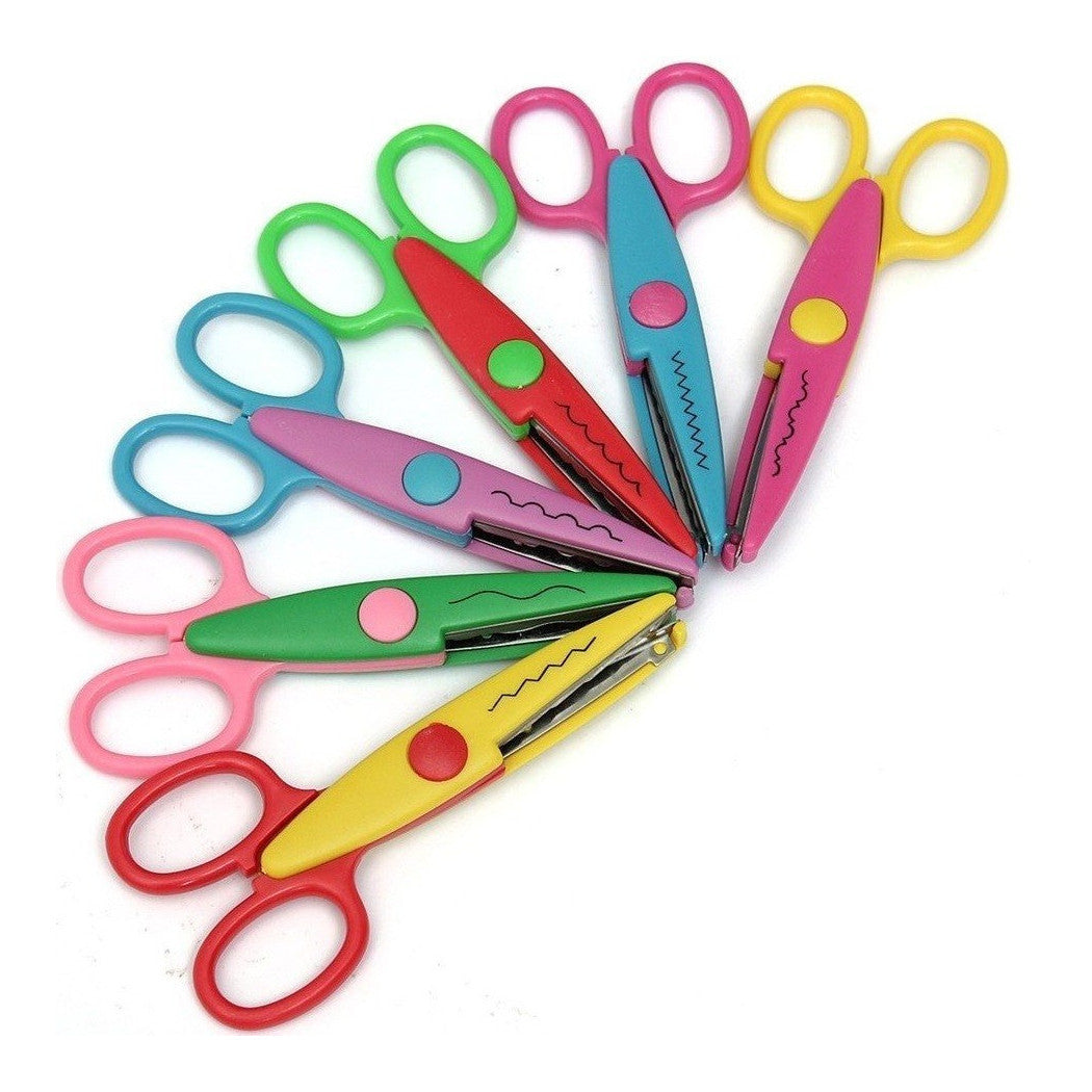 12 DEKORATIVE SCHEREN VERSCHIEDENE SCHNITTE WELLENFÖRMIG ZICKZACKFARBIG SCHULKINDER