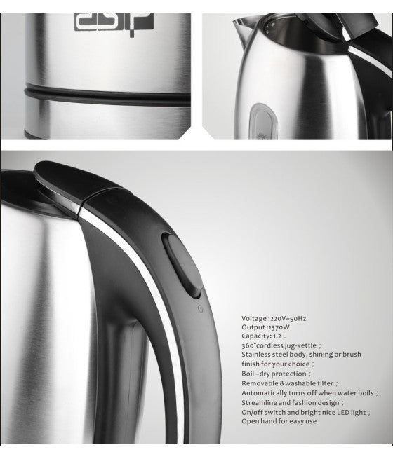 1.2L EDELSTAHL-WASSERKOCHER FÜR TEE UND AUFGÜSSE 1370W