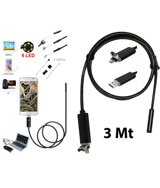 6LED Endoskopische Kamera 3MT wasserdichte USB-Schlauch ISPEZ