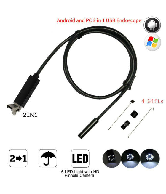 6LED Endoskopische Kamera 3MT wasserdichte USB-Schlauch ISPEZ