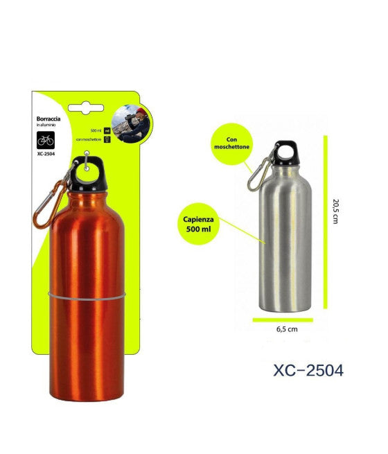 ALUMINIUM WASSERFLASCHE MIT HERMETISCHEM VERSCHLUSS KARABINER 500ML FARBIG XC-2504