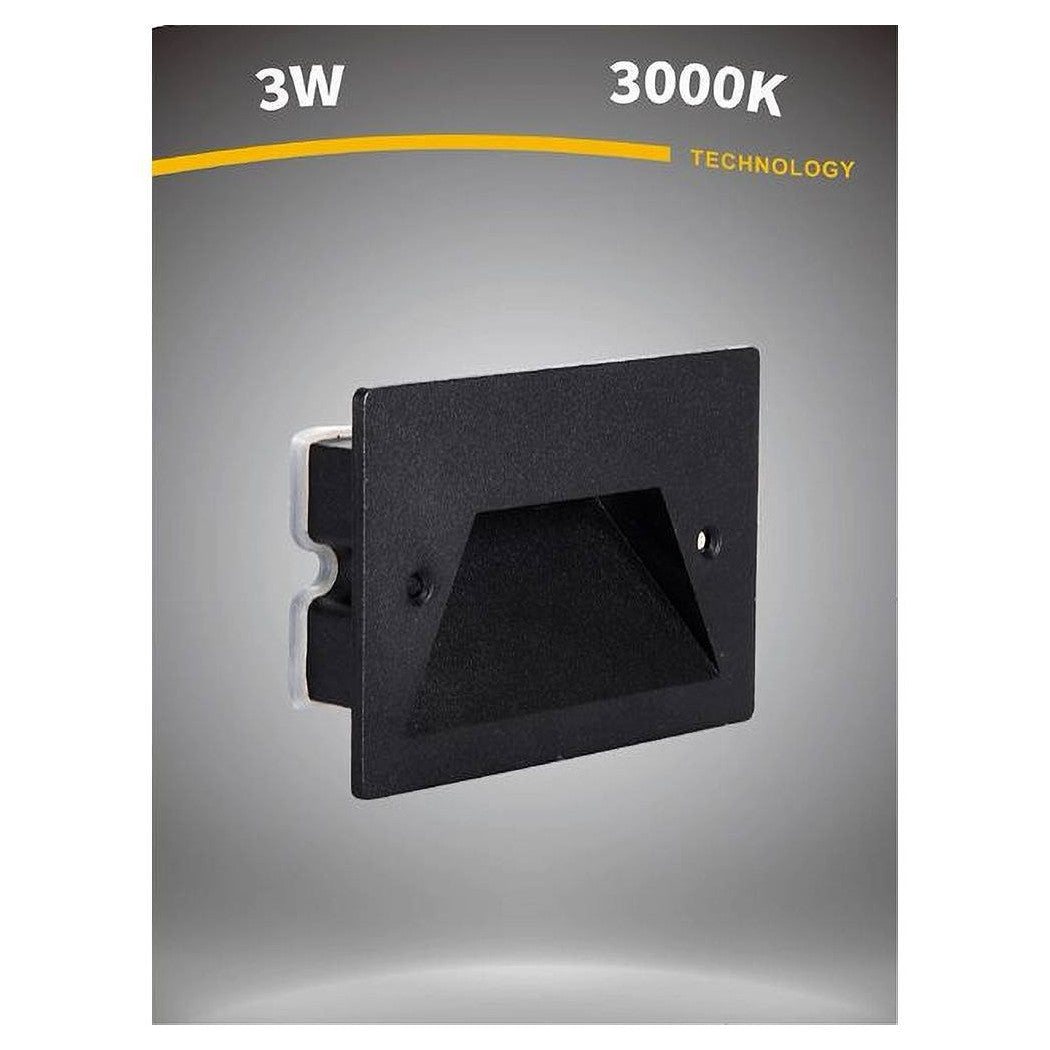 3W LED SEGNAPASSO APPLIQUE LUCE FREDDA CALDA NATURALE IP65 ES49 NERO