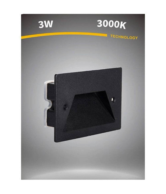 3W LED SEGNAPASSO APPLIQUE LUCE FREDDA CALDA NATURALE IP65 ES49 NERO