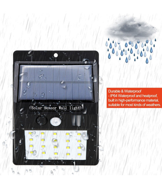 20 LED-LEUCHTEN MIT WIEDERAUFLADBAREM SOLARPANEL UND BEWEGUNGSSENSOR FÜR DEN AUSSENEINSATZ