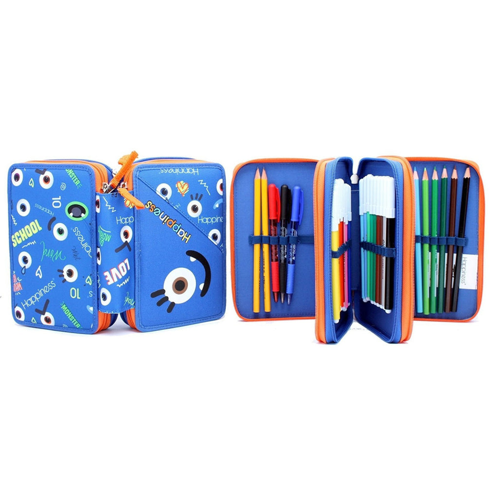 3-REISSVERSCHLUSS-ETUI 3 FÄCHER BLAU LUSTIG GLÜCK SMEMORANDA