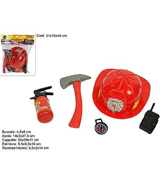 5-TLG. FEUERWEHRMANN-SET FEUERWEHRSPIELZEUG HUT KOMPASS