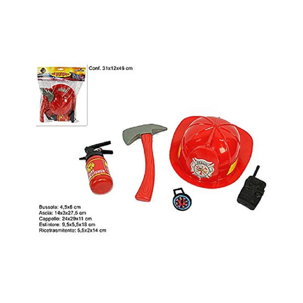5-TLG. FEUERWEHRMANN-SET FEUERWEHRSPIELZEUG HUT KOMPASS