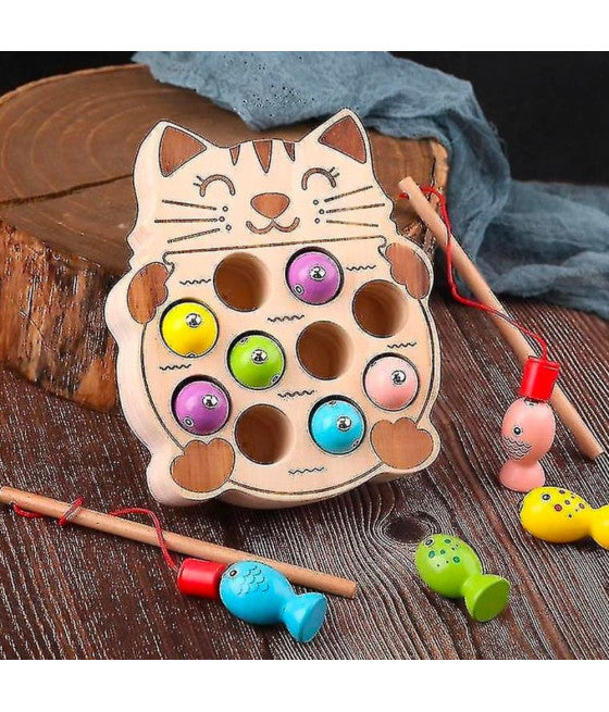 Angelspiel, sicheres, pädagogisches Fisch-Holzspielzeug für Kinder ab 3 Jahren