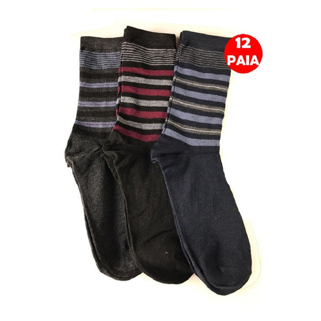 12 PAIA CALZINI RIGHE UOMO MEZZA GAMBA IN COTONE CALDO TG40/46 INVERNO