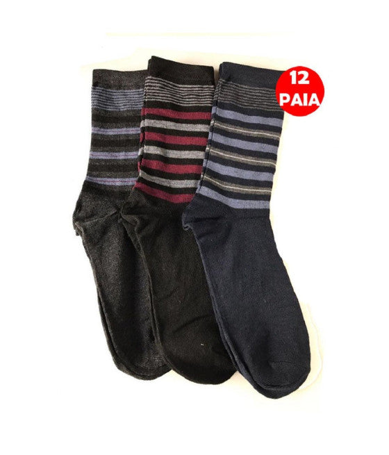 12 PAIA CALZINI RIGHE UOMO MEZZA GAMBA IN COTONE CALDO TG40/46 INVERNO