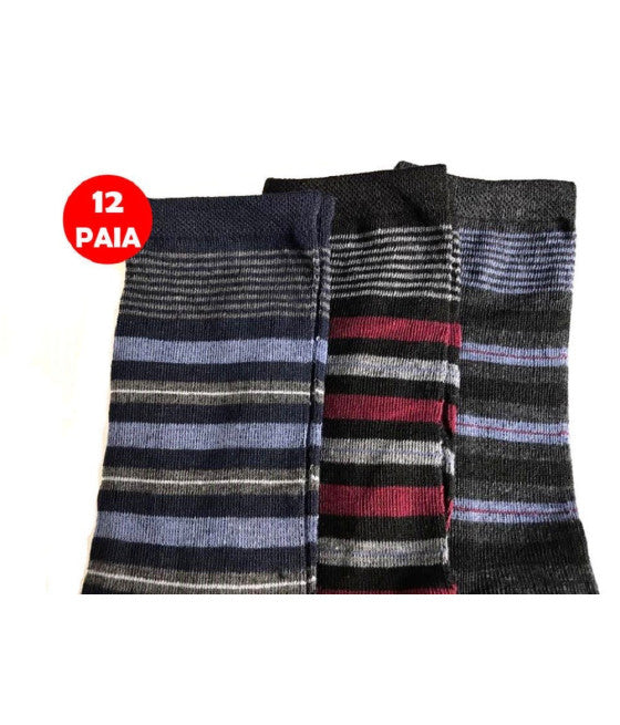 12 PAIA CALZINI RIGHE UOMO MEZZA GAMBA IN COTONE CALDO TG40/46 INVERNO