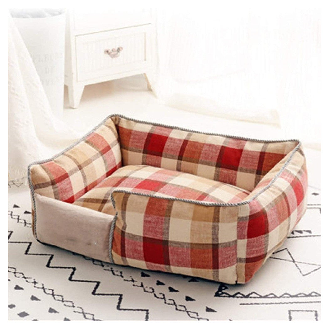 ATMUNGSAKTIVE BAUMWOLLE SOFA HUNDEBETT S 45X35CM ROT GITTER