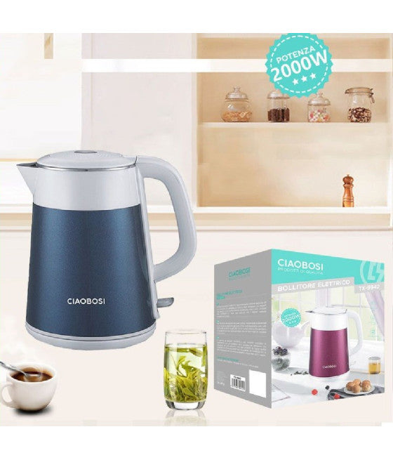 2 LITER 2000W ELEKTRISCHER STAHLWASSERKOCHER BÜRO WASSER REISEN TX-9942