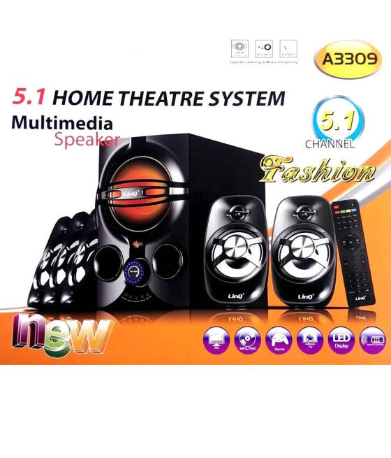 AKUSTISCHER LAUTSPRECHERSATZ A3309 LAUTSPRECHER DOLBY SURROUND 5.1 USB HD TV PC