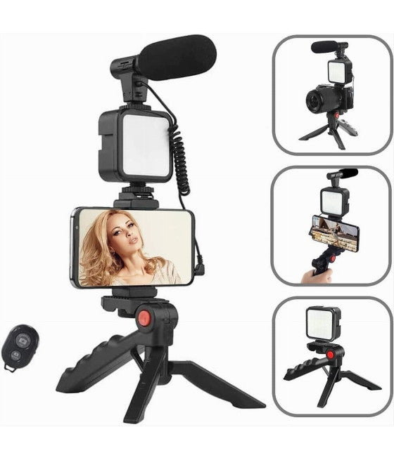 4IN1 UNIVERSAL VLOGGER KIT FÜR SMARTPHONES MIT LED LICHT MIKROFON