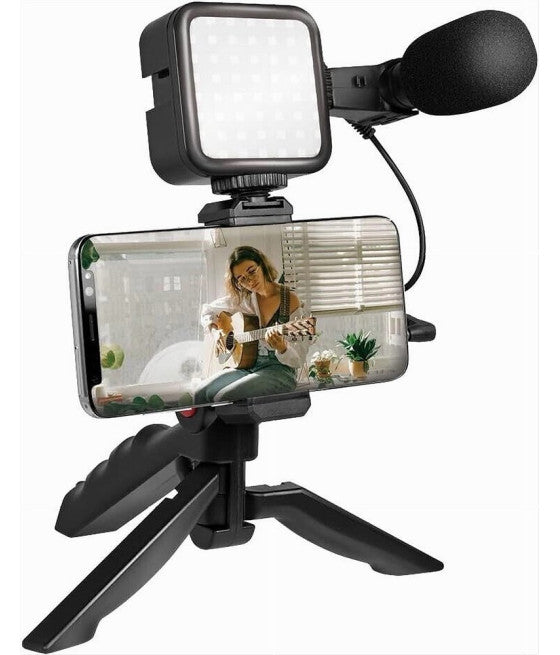 4IN1 UNIVERSAL VLOGGER KIT FÜR SMARTPHONES MIT LED LICHT MIKROFON