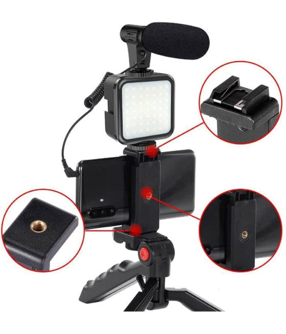 4IN1 UNIVERSAL VLOGGER KIT FÜR SMARTPHONES MIT LED LICHT MIKROFON