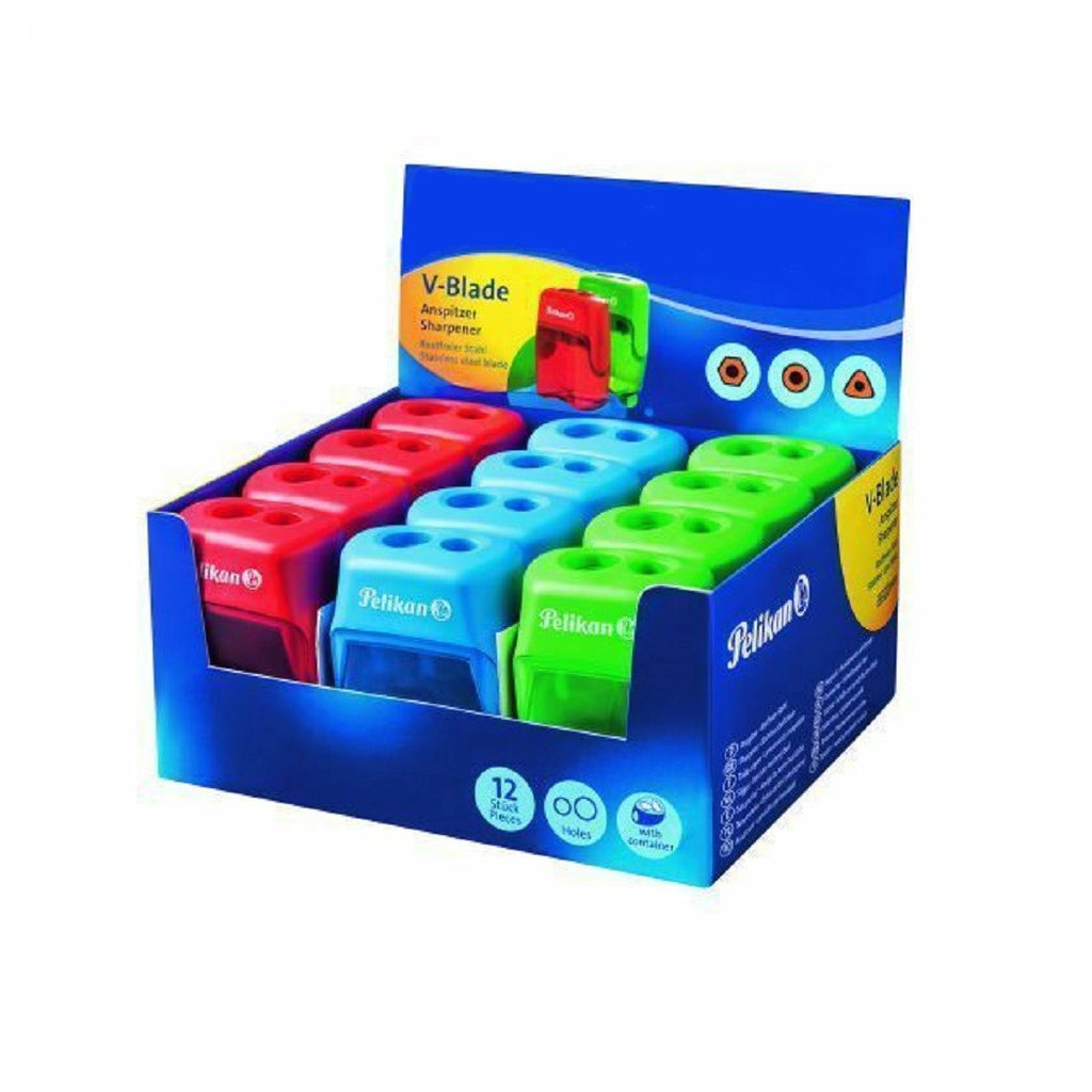12ER-PACK BLEISTIFTSPITZER V KLINGE 2 FARBIGE BEHÄLTER