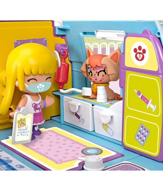 AMBULANZ MIT LICHT UND TON, MIT FIGUR UND WELPE + PINYPON-ZUBEHÖR