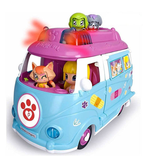 AMBULANZ MIT LICHT UND TON, MIT FIGUR UND WELPE + PINYPON-ZUBEHÖR