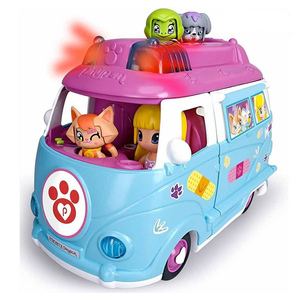 AMBULANZ MIT LICHT UND TON, MIT FIGUR UND WELPE + PINYPON-ZUBEHÖR