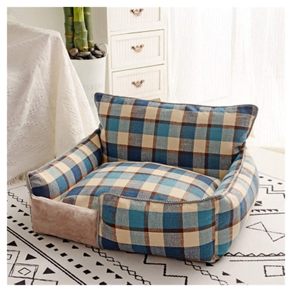 ATMUNGSAKTIVES BAUMWOLLSOFA HUNDEBETT GRÖSSE S 45X35 CM GITTER BLAU