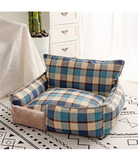 ATMUNGSAKTIVES BAUMWOLLSOFA HUNDEBETT GRÖSSE S 45X35 CM GITTER BLAU