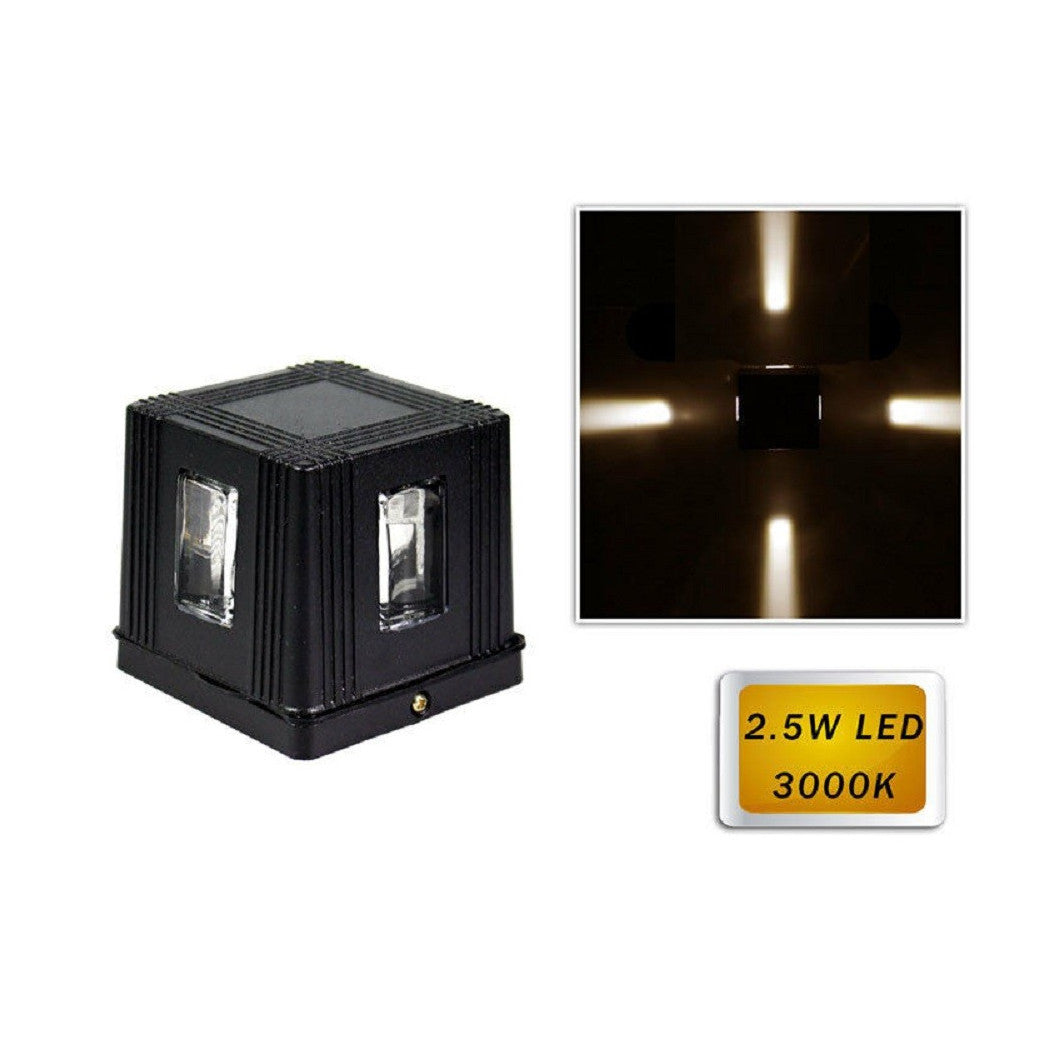 APPLIQUE LED 2,5 W EXTERAL CUBO LAMPADA PARETE LUCE GIARDINO NERO ES32