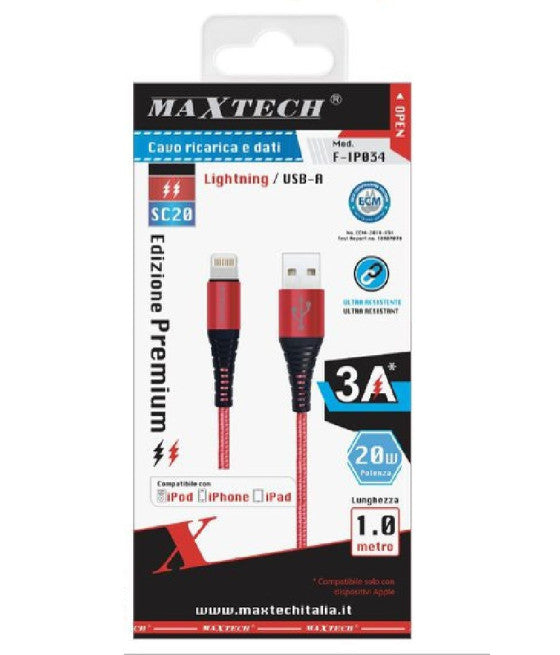 ACVO LIGHTNING USB 1 MT RICARICA TRASFERED 3A IPHONE F-IP034