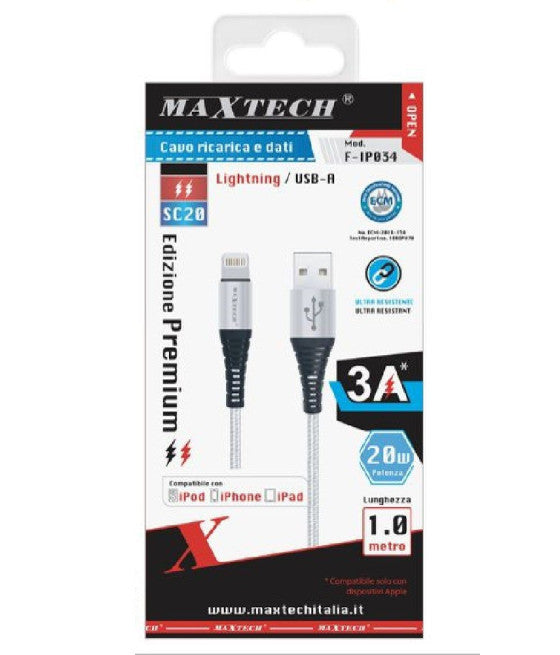 ACVO LIGHTNING USB 1 MT RICARICA TRASFERED 3A IPHONE F-IP034