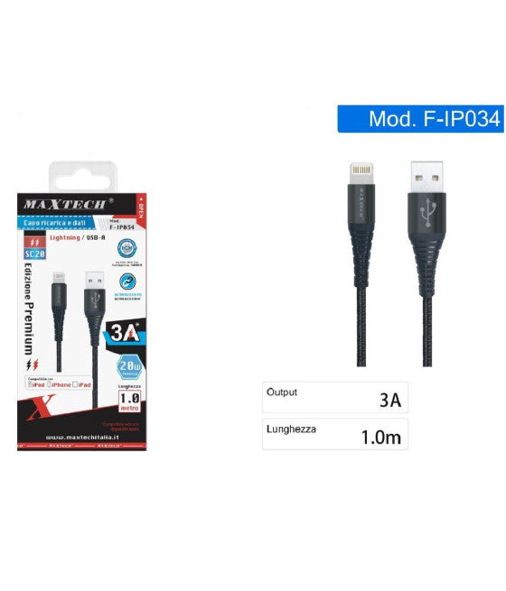 ACVO LIGHTNING USB 1 MT RICARICA TRASFERED 3A IPHONE F-IP034
