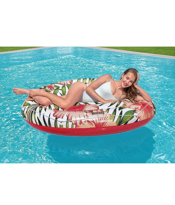 AUFBLASBARE INSEL PALMEN TROPISCHE BLUMEN MATRATZE 158 CM SEIL 43410