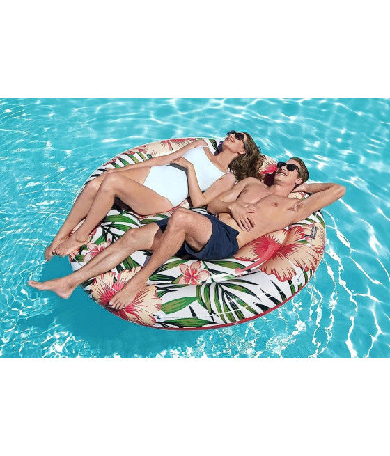 AUFBLASBARE INSEL PALMEN TROPISCHE BLUMEN MATRATZE 158 CM SEIL 43410