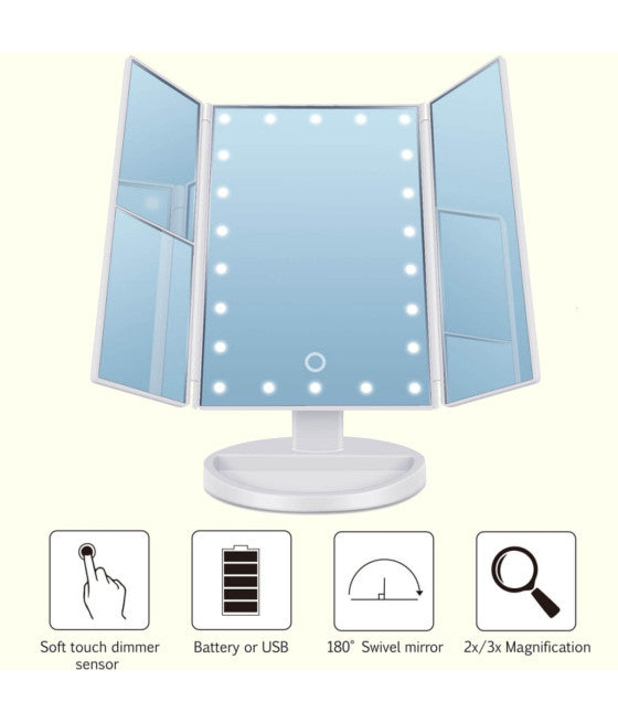 360-GRAD-DREHSPIEGEL TOUCHSCREEN-TISCH 2 VERGRÖSSERUNGEN BAD MAKE-UP