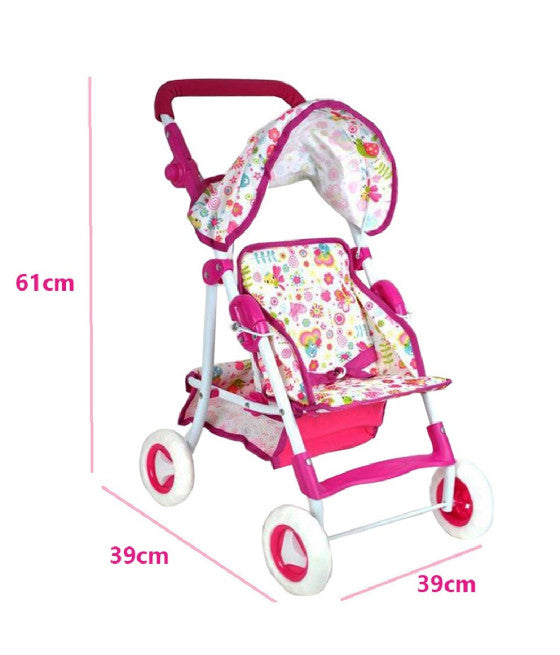 60CM PINKER METALL-KLAPP-PUPPEN-SPIELZEUGWAGEN