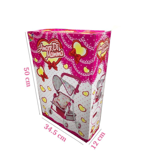 60CM PINKER METALL-KLAPP-PUPPEN-SPIELZEUGWAGEN