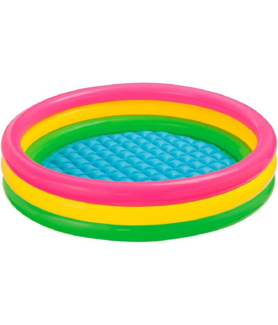3-RING AUFBLASBARES SCHWIMMBAD GRÜN GELB FUCHSIA 114X25CM BABY