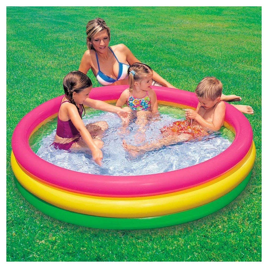 3-RING AUFBLASBARES SCHWIMMBAD GRÜN GELB FUCHSIA 114X25CM BABY