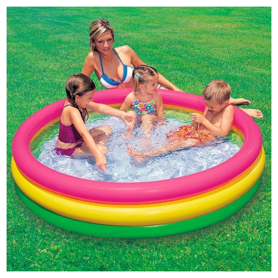 3-RING AUFBLASBARES SCHWIMMBAD GRÜN GELB FUCHSIA 114X25CM BABY