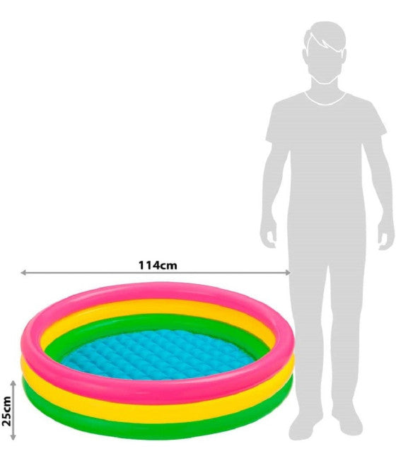 3-RING AUFBLASBARES SCHWIMMBAD GRÜN GELB FUCHSIA 114X25CM BABY