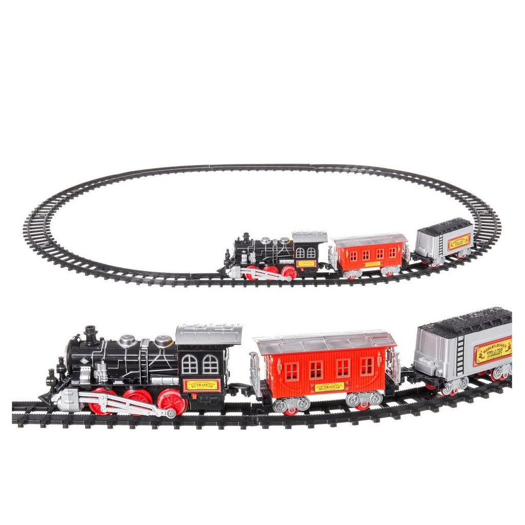 250 CM KINDEREISENBAHN MIT GLEISEN LOKOMOTIVE 2 WAGGONS LICHTER GERÄUSCHE