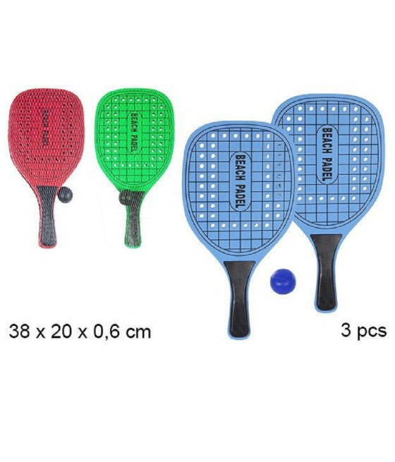 3STÜCK FARBIGE RECHTECKIGE STRANDTENNISSCHLÄGER 38X20X0,6CM