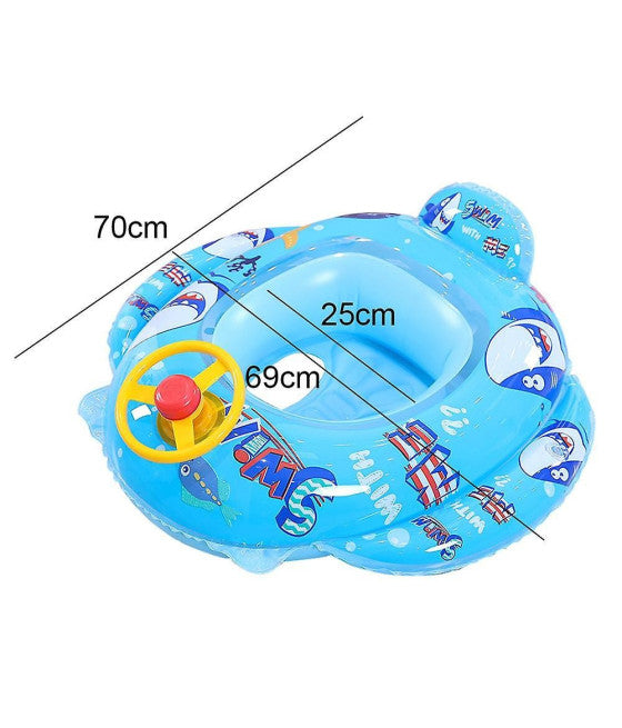 AUFBLASBARE KINDERSCHWIMMWESTE MIT HÖSCHEN UND RÜCKENLEHNE 70 CM BLAUER HAI